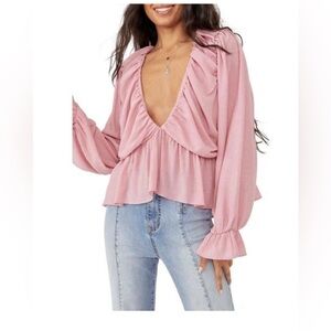 Free People Daia Pink Ruffled Blouse for Women